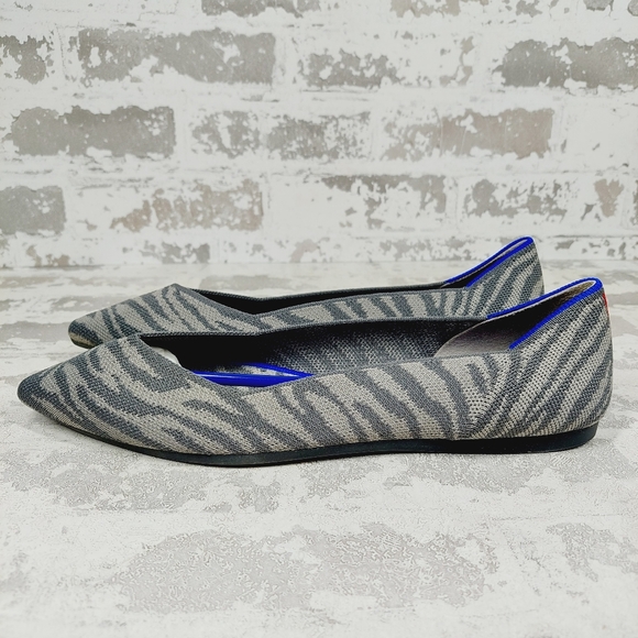 New Rothy's The Flat Grey Zebra Knit Pointy Toe Slip On Loafers W281